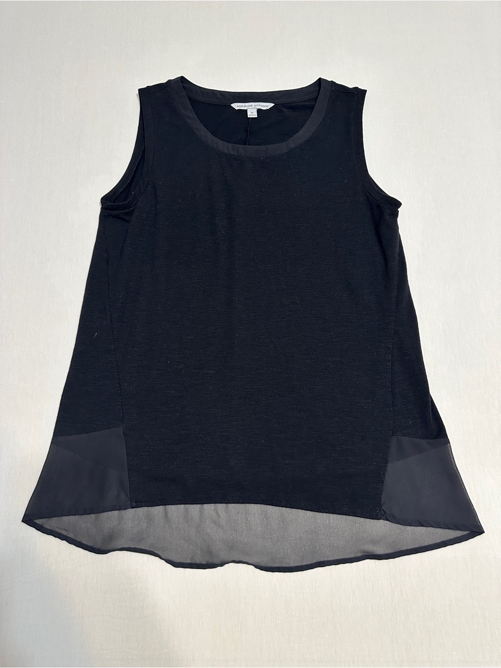 Adrienne Vittadini Black Sleeveless Knit Tank with Chiffon Hem